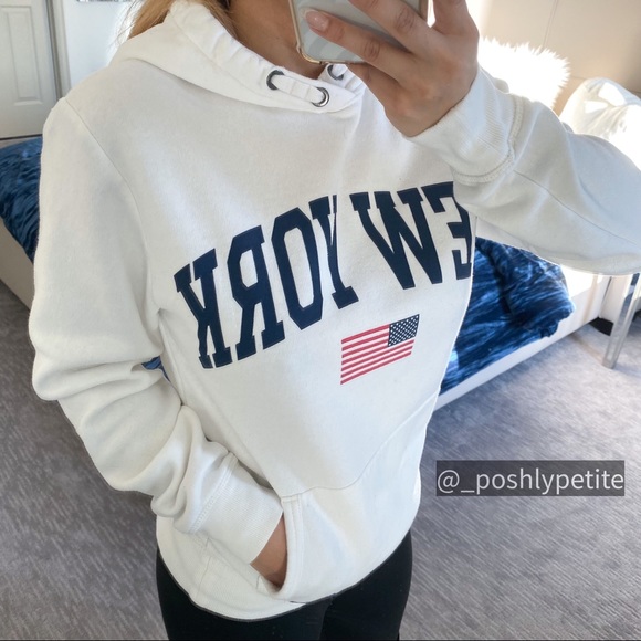 White printed oversized hoodie sweatshirt sweater cinched long sleeve - Picture 7 of 15